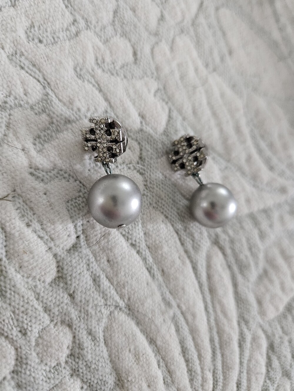 Tory Burch Silver Pearl Earrings